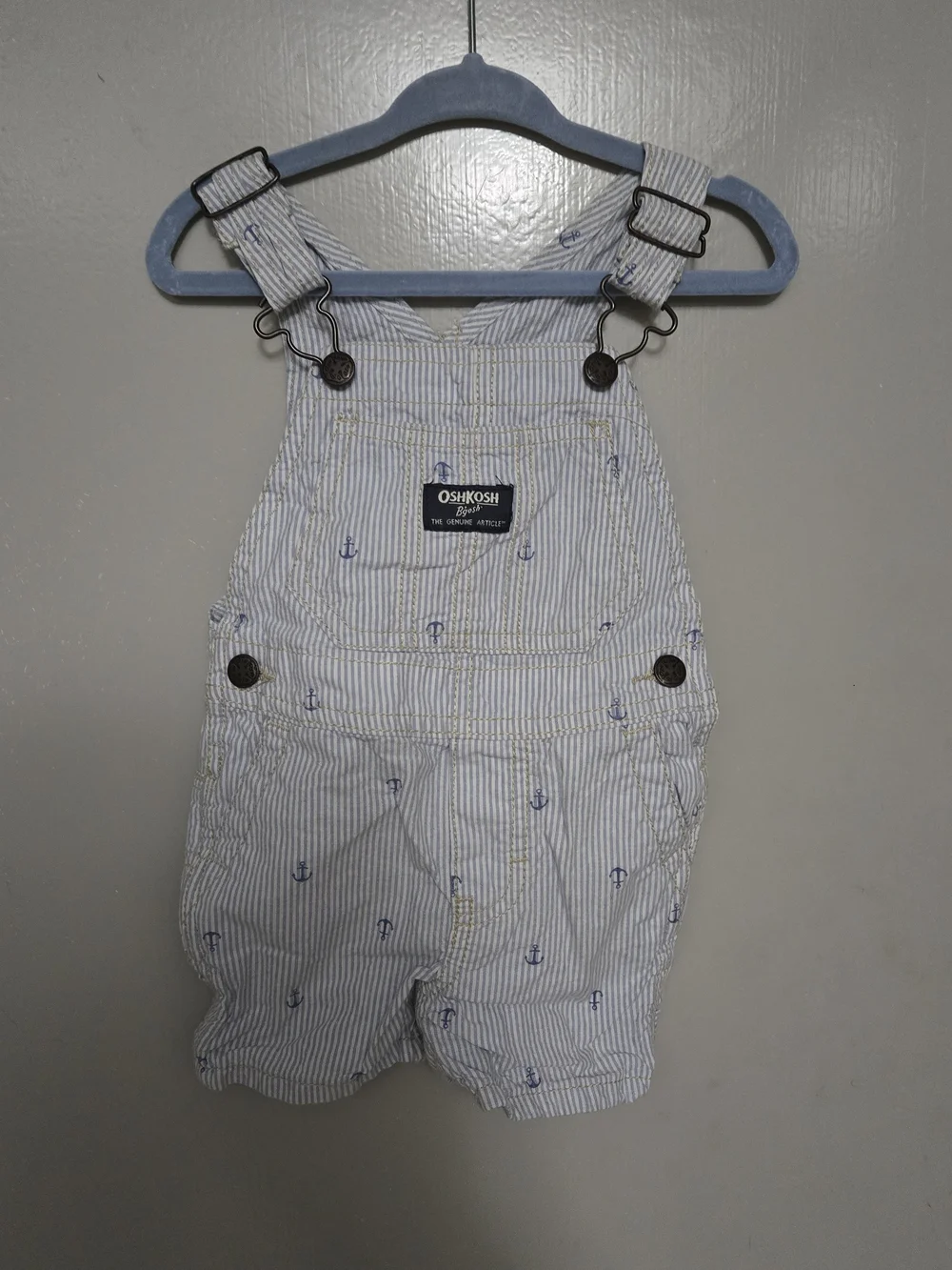 OshKosh B'gosh Light Blue & White Striped Anchor Shortalls